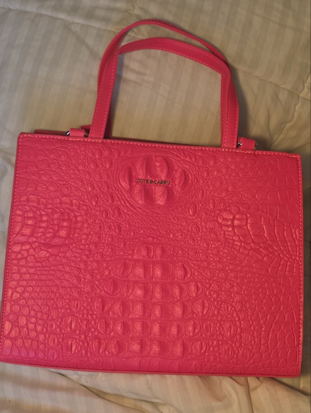Bright Pink Croc-Embossed Tote Bag by Nine West
